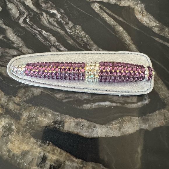 Gorgeous faux crystal rhinestone purple purse pen with silver protective case - Picture 5 of 13